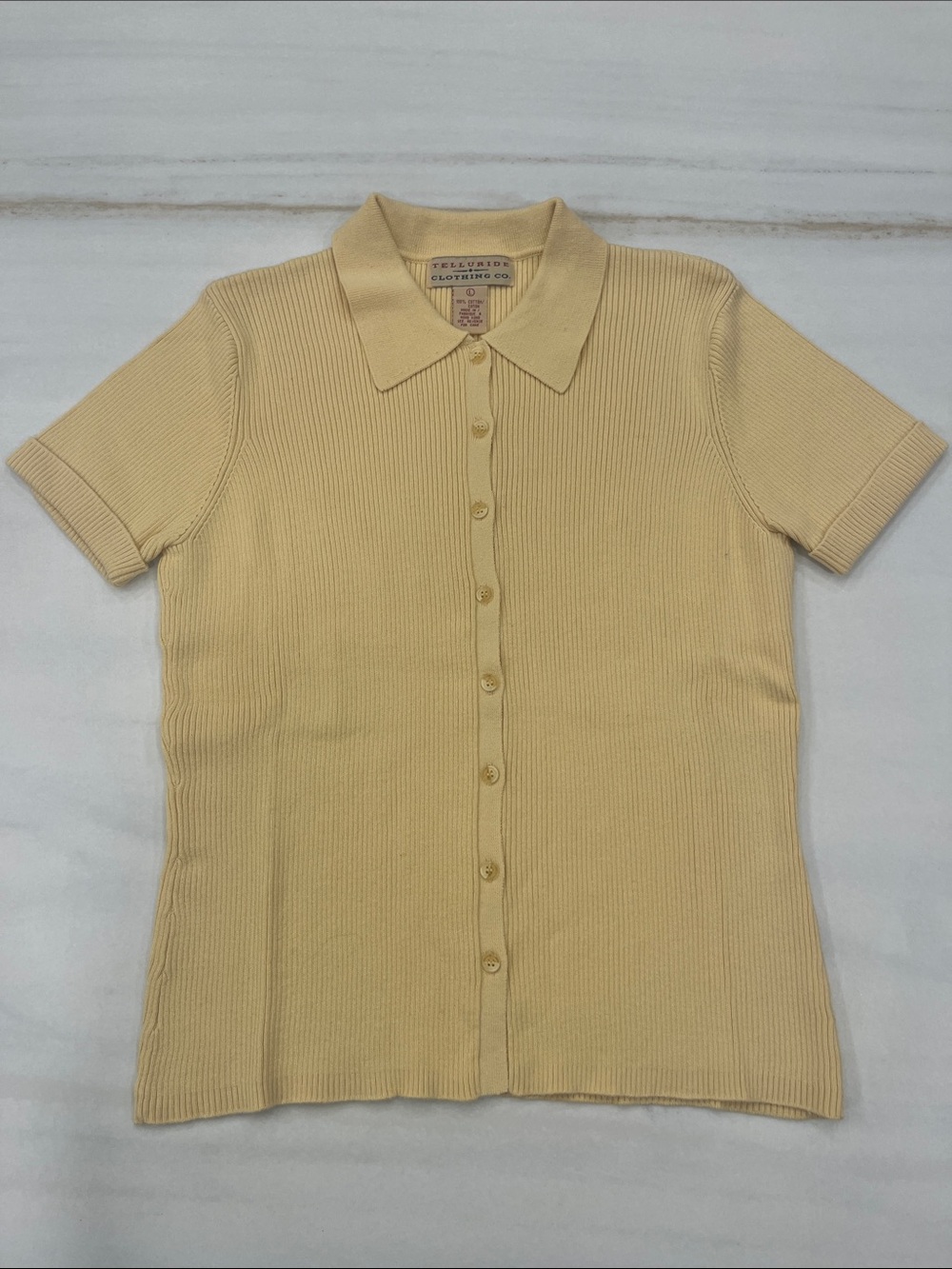 Light Yellow Ribbed Button-Down Polo Shirt